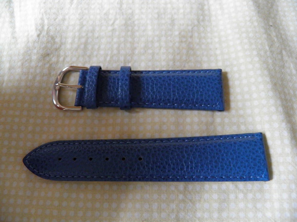 Bracelet montre 20mm en cuir de veau grainé bleu pour homme et femme