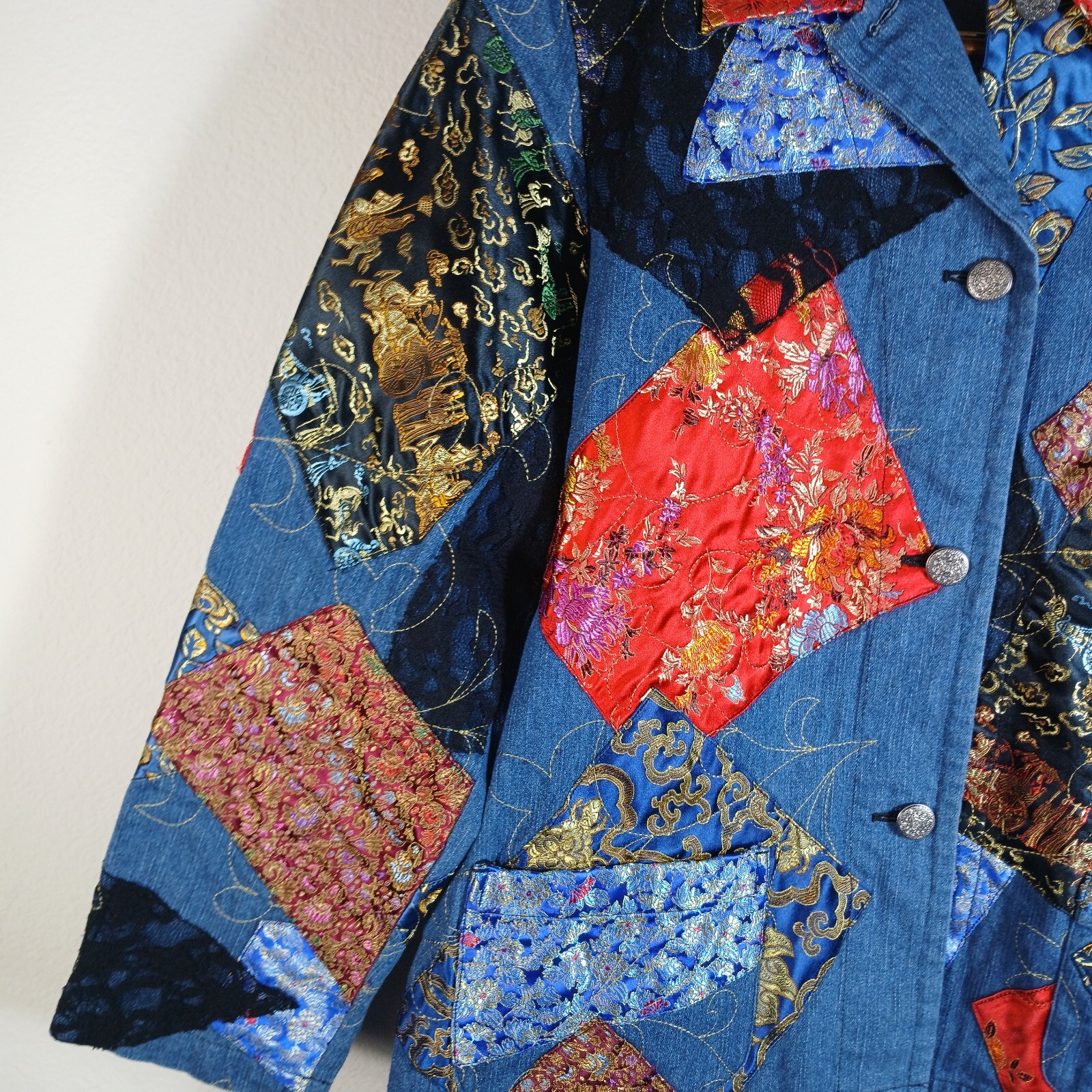 CHICOS Design Patchwork Denim Jean Jacket Coat Em… - image 4