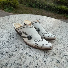 Retro Western Cowboy Womens Slip On Slipper Mules Block heel Pointed Toe Fashion