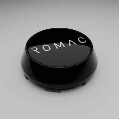4 X ROMAC PULSE ALLOY WHEEL CENTRE CAPS PLUS BADGES (GLOSS BLACK EXCLUSIVE) 63MM