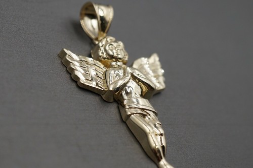 10K Solid Yellow Gold Diamond Cut Praying Angel Charm Pendant. 6 Sizes - Picture 34 of 48