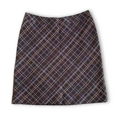American Eagle Bias Plaid Brown Side-zip Wool Skirt