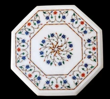 12" Marble side semi precious stones floral Inlay table top home room decor