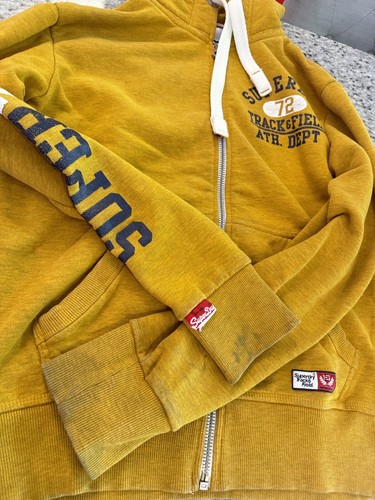 Superdry Men's Fullzip Hoodie Track Jacket Yellow Graphic Cotton Pullover Retro - 第 9/10 張圖片