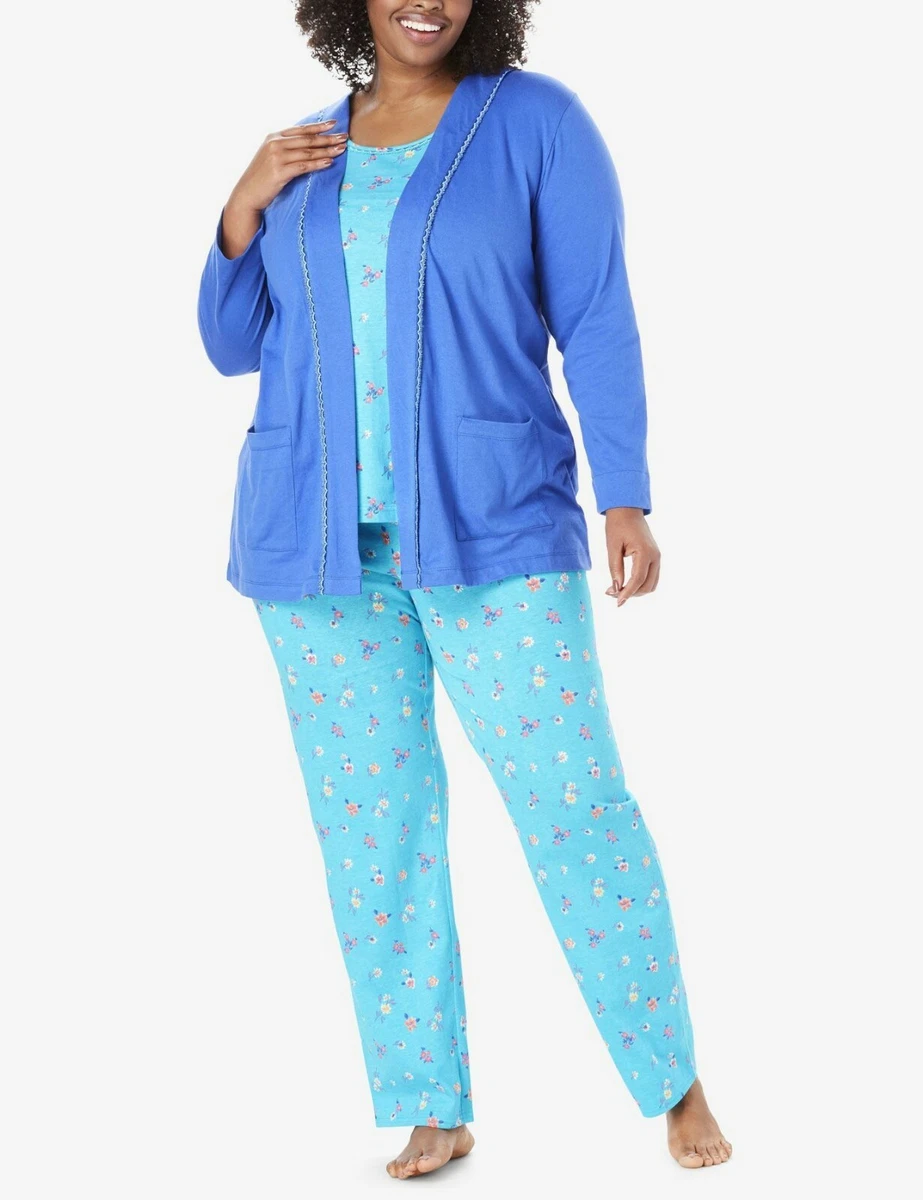 Only Necessities Plus Size Bright Aqua Flowers 3 piece Cotton
