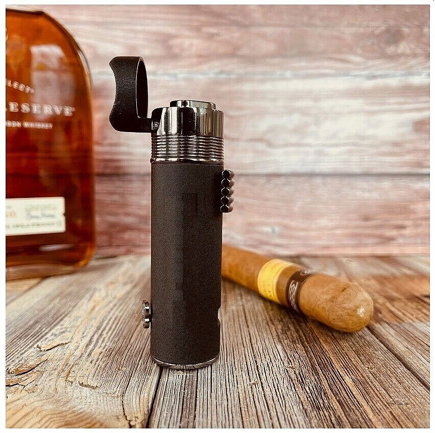 Refillable Butane Cigar Lighter With Punch And Cigar Holder