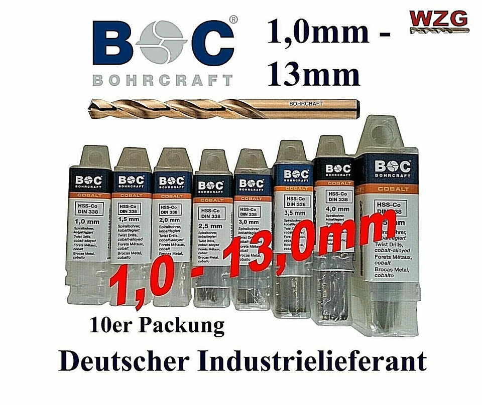 Metallbohrer Edelstahl Bohrer Cobalt Spiralbohrer HSS E Co5 /V2A  10er Pack BC - Bild 2 von 3
