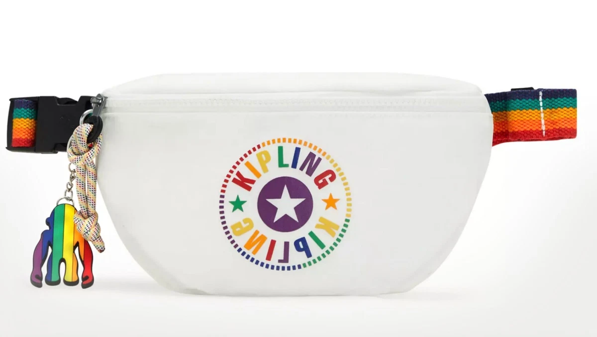 NEW Kipling Fresh Lite Fanny Pack Rainbow LGBT Waist Bag Full Zip White Nylon
