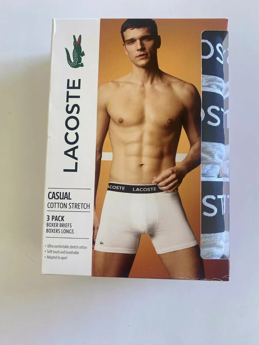 Lacoste Men's 3-Pack Boxer Briefs Underwear Classic Stretch Gray size S