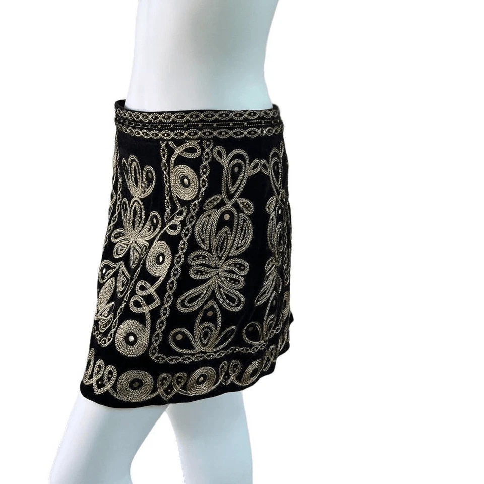 Calypso St. Barth ZIRALA Black Velvet Embellished Soutache Mini Skirt $350 Sz M - Image 2 of 4