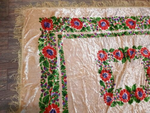 Copriletto vintage matrimonio velluto tovaglia frange bohemien italiano boho #5 - Foto 4 di 6
