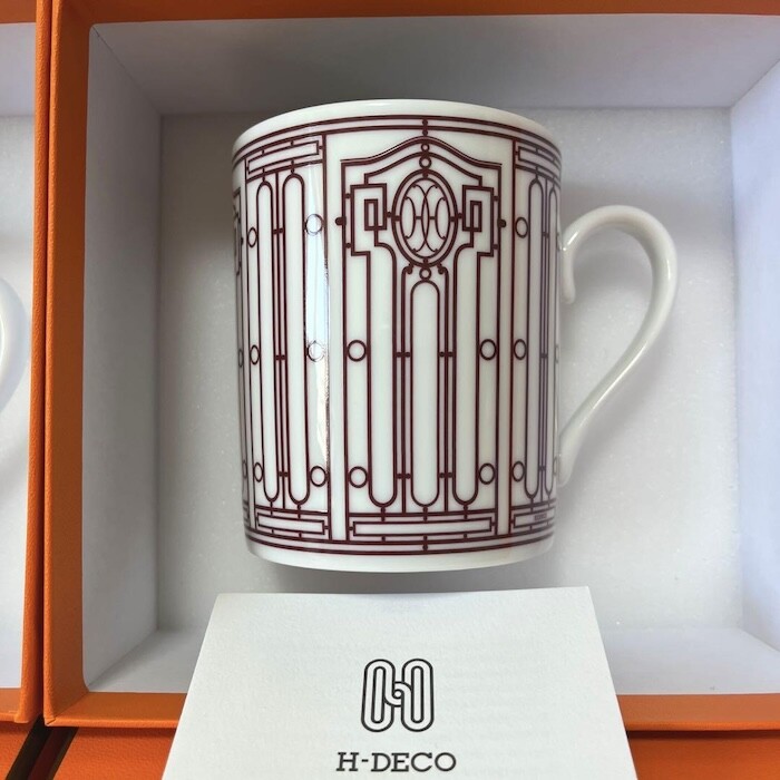 HERMES Mug Cup H Deco Black Red White Tableware 2 set Coffee Tea