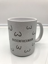 Lustige Tasse Busenfreundin Glitzer Grau Geburtstagsgeschenk Beidseitig Bedruckt