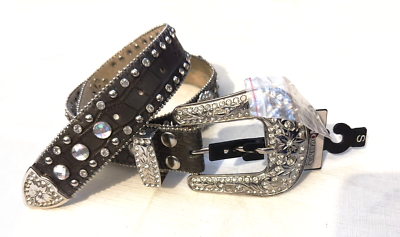 Nocona Hand Painted Rhinestone  Black and Brown Leather Belt with Silver Accents Nocona Women main image 3