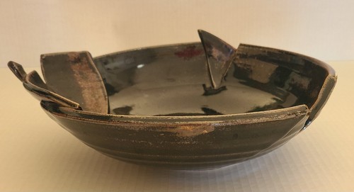 Art Pottery Bowl- Handmade- Signed-Unusual Geometric design- 10" diam- BEAUTIFUL - Picture 2 of 11