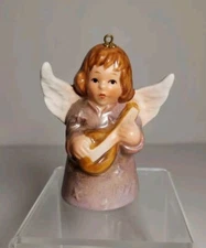 Goebel Angel Bell Ornament 1977 Purple with Guitar Instrument 3" Christmas