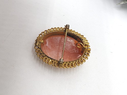 Vintage 12k Gold gefüllt geschnitzt Kamee Schale Porträt Frau Brosche Pin Anhänger - Bild 4 von 7