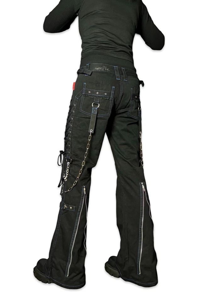 Tripp NYC Rare Y2K Goth Rave Skate Grunge Emo Black Baggy Bondage Pants 7/M