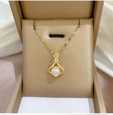 Stunning Stainless Steel Water Drop Pearl Pendant Necklace For Women Fashion