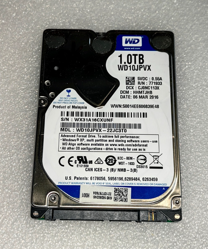 Disque dur SATA 2.5" 1To Western Digital WD10JPVX 100% Fonctionnel .