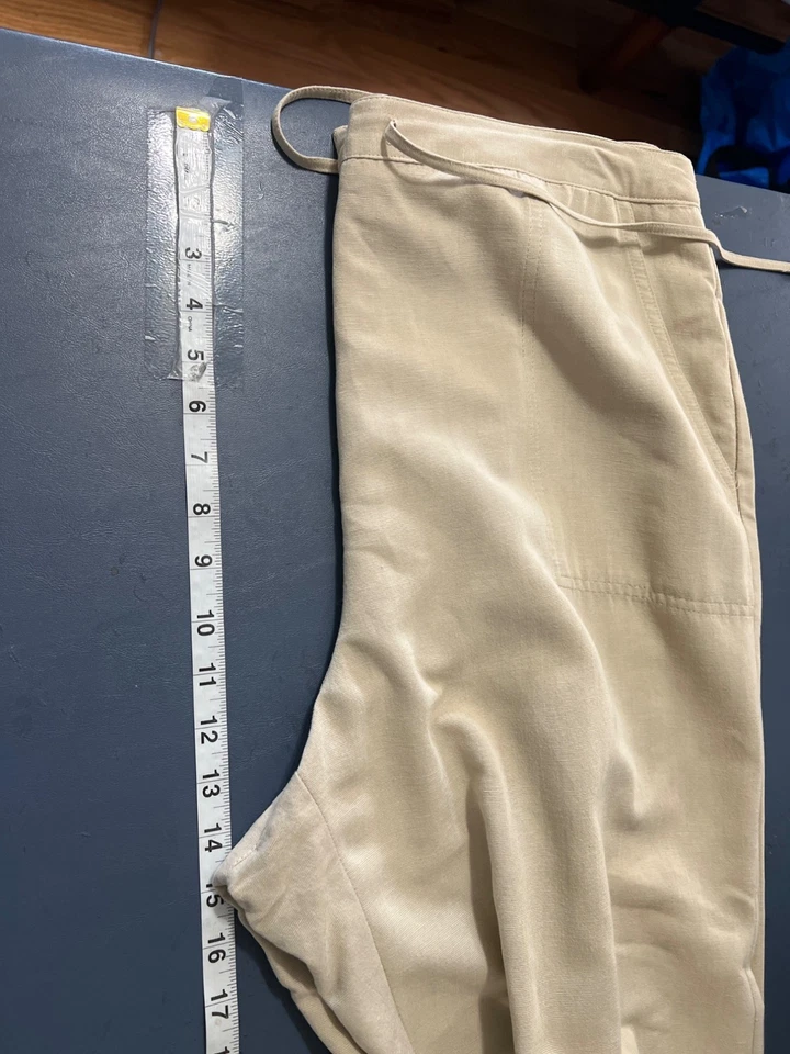 Linen Blend Beige Drawstring Pants Sz 16 Wide Leg Beach Boho Coastal Lagenlook - Image 4 of 4