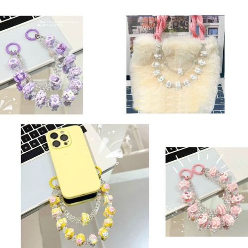 Beaded Bag Pendant Keychain Cream Phone Lanyard Cute Mobile Phone Strap - Photo 3 sur 16