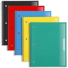 5 Spiral Notebooks, 8.5x11 Inch, Plastic Cover, Assorted
