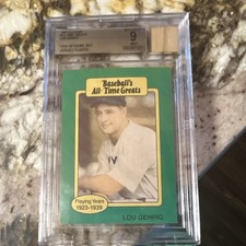 Hygrade 1987 All-Time Greats Lou Gehrig #7 Green Border Hat Logo Not Visible BGS