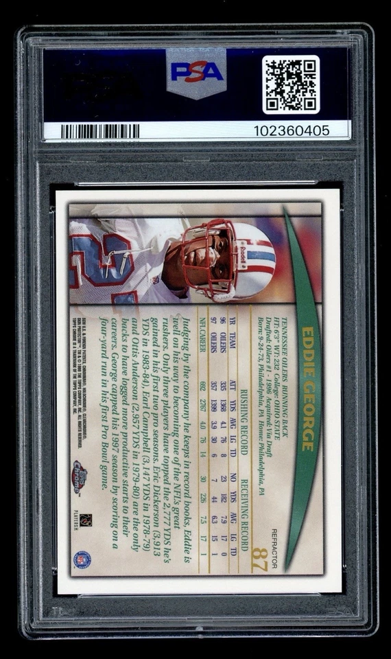 1998 Topps Chrome #87 Eddie George Refractor SP PSA 10 Gem Mint - Pop 5 - Image 2 of 2