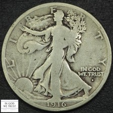 1916 D Walking Liberty Silver Half Dollar 50C