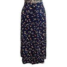 Vintage 90s Sag Harbor Skirt Midi Blue Floral Button Retro Cottagecore Artsy 1X
