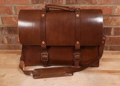 Satchel & Page 4 Way Italian Leather Brown Briefcase Messenger Bag NEW