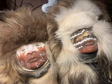 Vintage Lot 2 Native American Old Face Warrior Mask Fur Wall Hangings