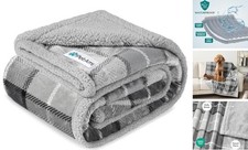 Waterproof Dog Blanket for Medium Large Large 60 x 40 Inches Plaid Light Grey
