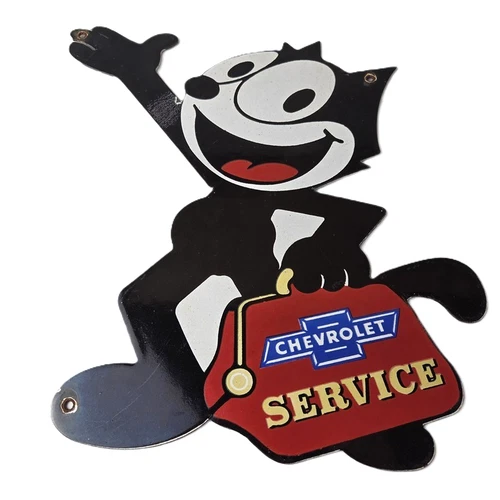 Vintage Chevrolet Porcelain Sign - Service Gas Pump Chevy FELIX Advertising Sign