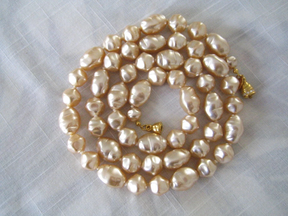 COLLAR Joan Rivers Champagne Imitación Barroca Perla ~ Cierre de Barril Tono Dorado 36" Foto 2 de 4