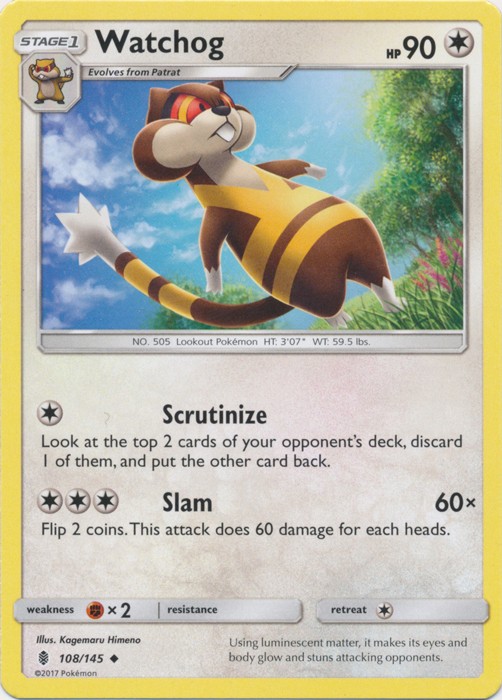 Watchog - 108/145 - Uncommon (Hp) Guardians Rising - Colorless Pokémon