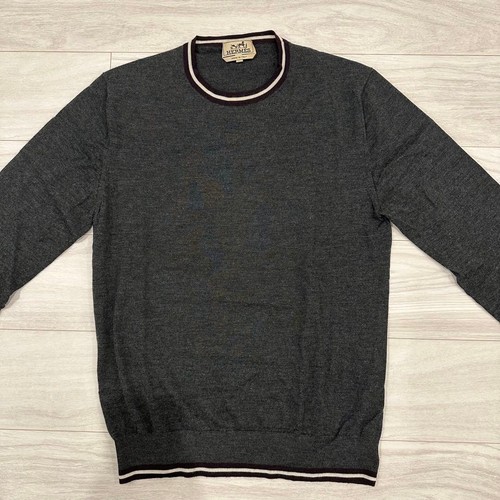 Hermès, HERMES Cashmere Silk Crew Neck Sweater Knit S Dark Gray Made in Italy from Japan