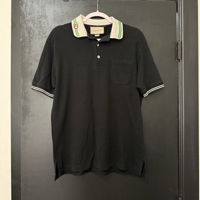 Gucci Black Polo With Cream And Green Trim Size L