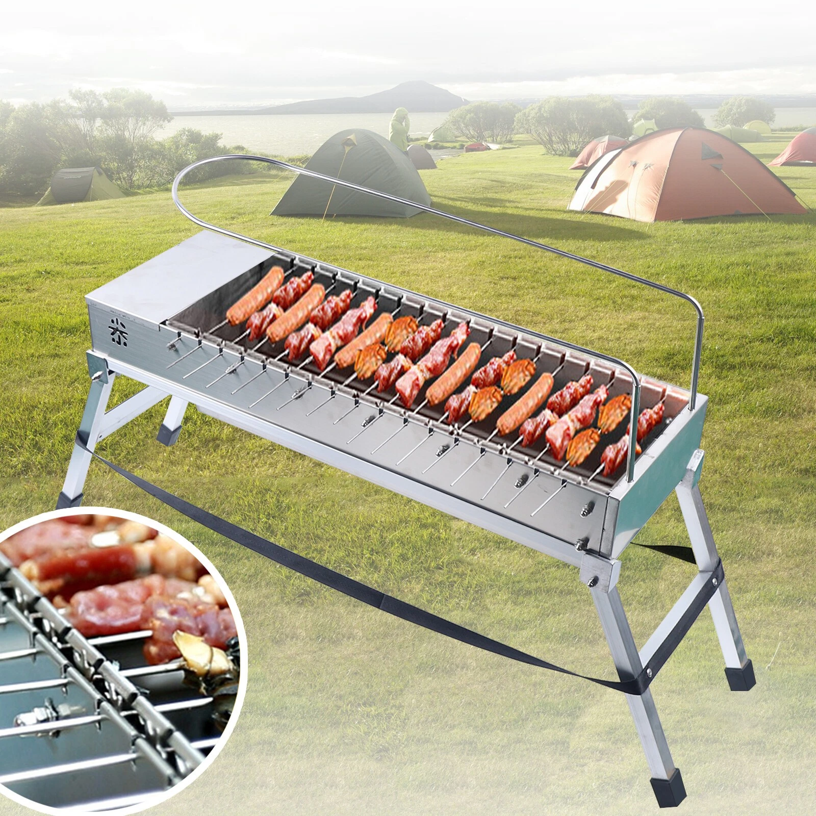 20 Skewer Automatic Rotating BBQ Barbecue Grill Attachment Rack W/ USB port