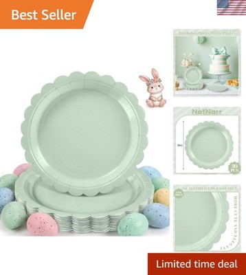 30 Pcs Sage Green Paper Plates 9 Inch Disposable Scalloped Easter Plates Cute...