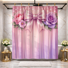 Roses and Bow Cute Pink Floral Home Decor Shower Curtain 72x72