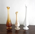Three Fenton Art Glass Bud Vases - Amber, Milk Glass, Hand Painted