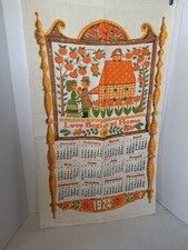 Vintage 1974 dutch couple love MCM apple tree Tulip flowers Linen tea towel