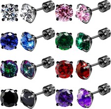 8Pairs Screw Back Stud Earrings Surgical Stainless Steel 6MM