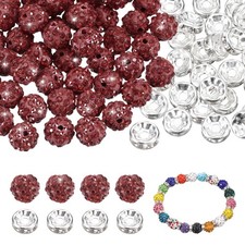 100 Pcs 10mm Rhinestone  Spacer Beads for Jewelry Making, Dark Red