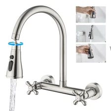 Wall Mount Kitchen Faucet 8 Inch Center, 2 Handle Wall Mounted Kitchen Sink F...