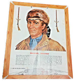 4 different 1963 Kelloggs Men of the Wild West Daniel Boone Cereal Box cutout
