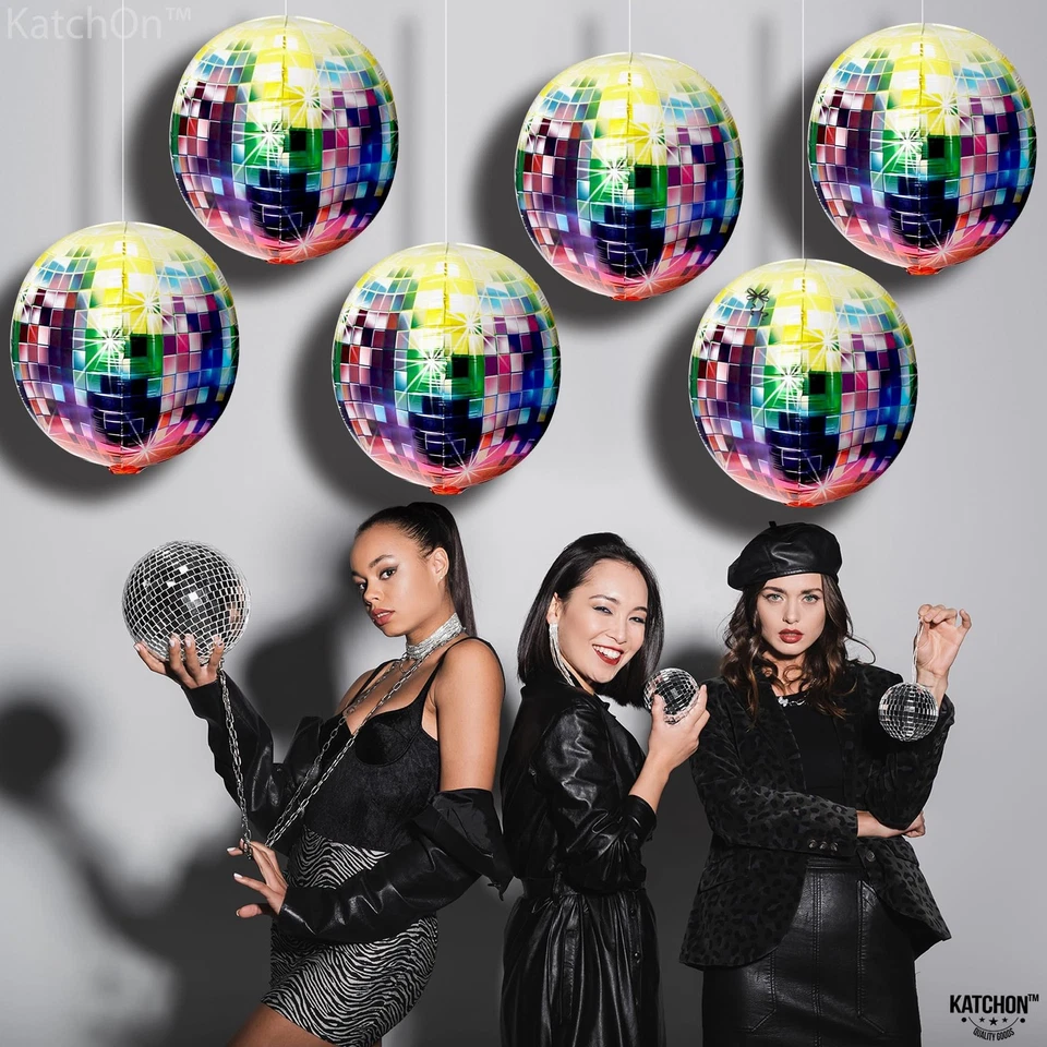 Globos de bola de discoteca Katchon grandes multicolores - 22 pulgadas, paquete de 6 | neón Foto 3 de 4