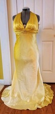 Vintage Cache Yellow Satin Halter Evening Formal Gown Size 8 USA